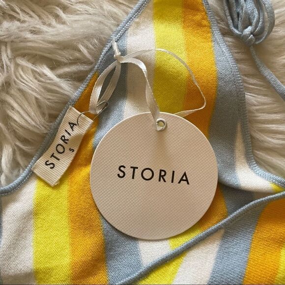 Storia Striped Pastel Tie Strap Crop Top Size Small - Picture 6 of 7